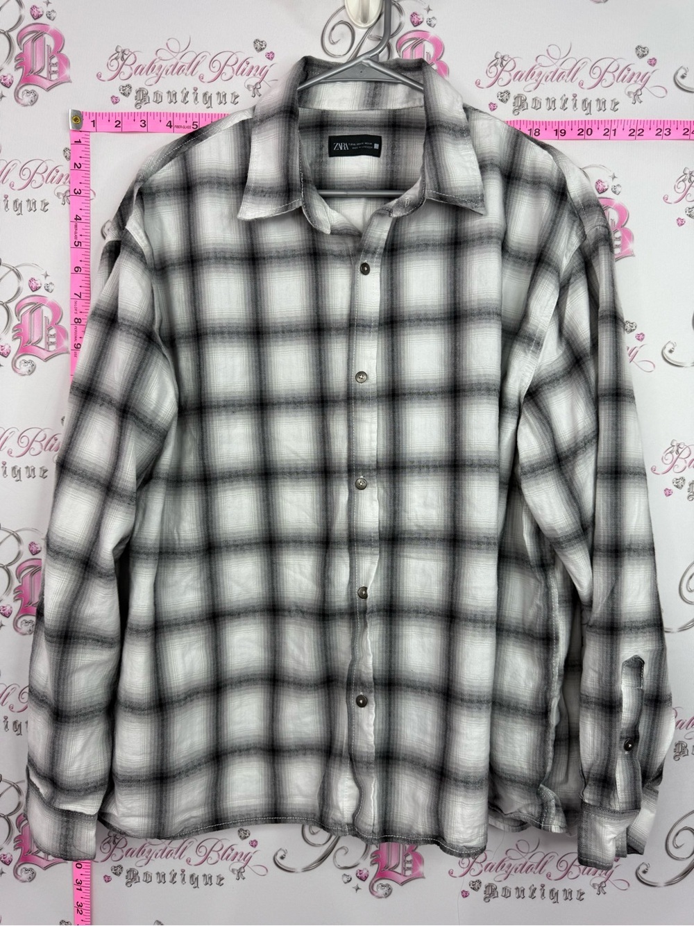 Zara shirt button up Black and White Plaid shirt top